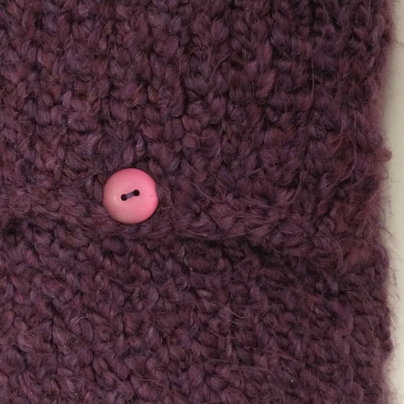 Purple Handmade Knit Pillow Handknit Soft Yarn Button Back Aubergine Eggplant - Picture 4 of 7